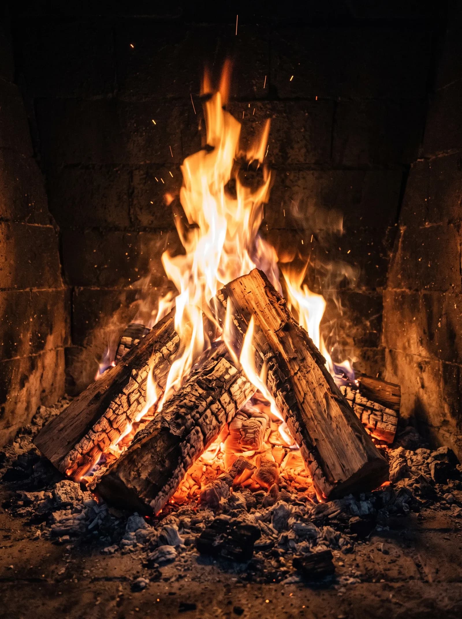 Feu de bois dans une cheminée